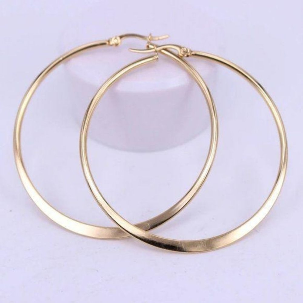 NEW 18K Yellow Gold 2.36” Round Hoop Earrings